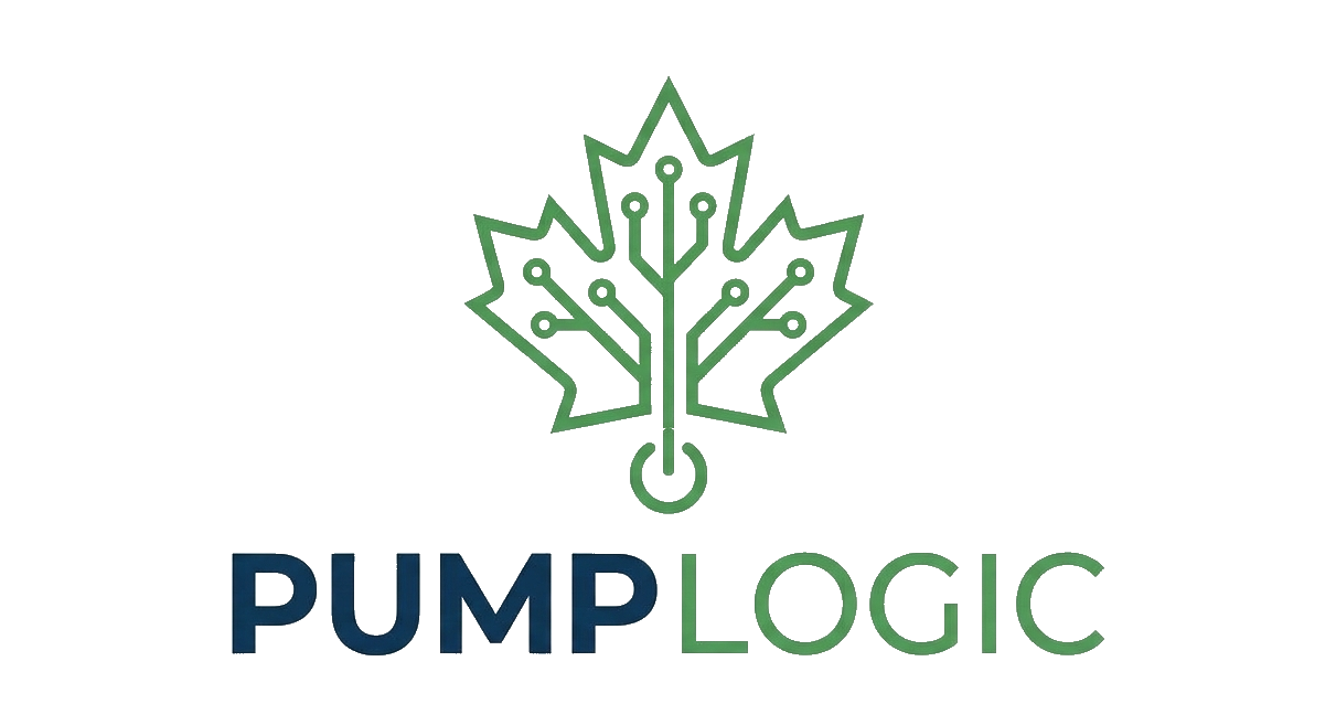 PumpLogic logo — maple leaf with circuit traces
